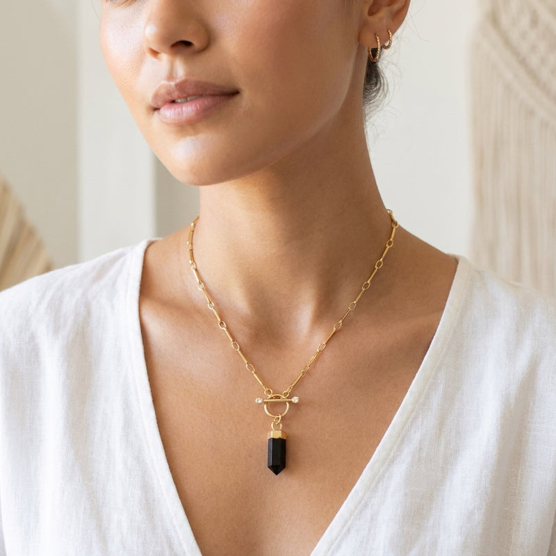 Obsidian Necklace "Nebula" gold/silver