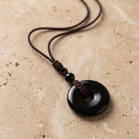 Black Obsidian Stone Pendant Orbit