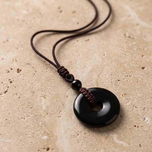 Black Obsidian Stone Pendant Orbit