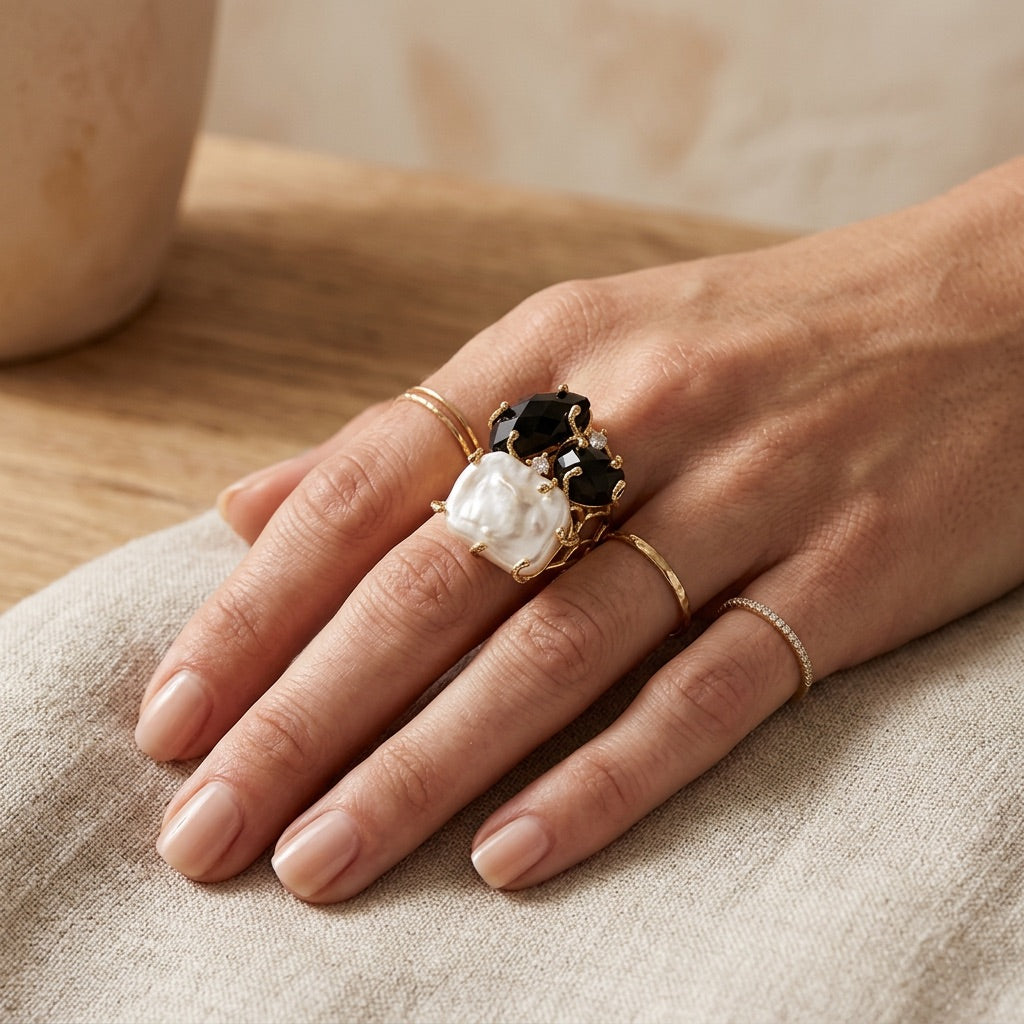 Black Obsidian Stone Ring "Diana"