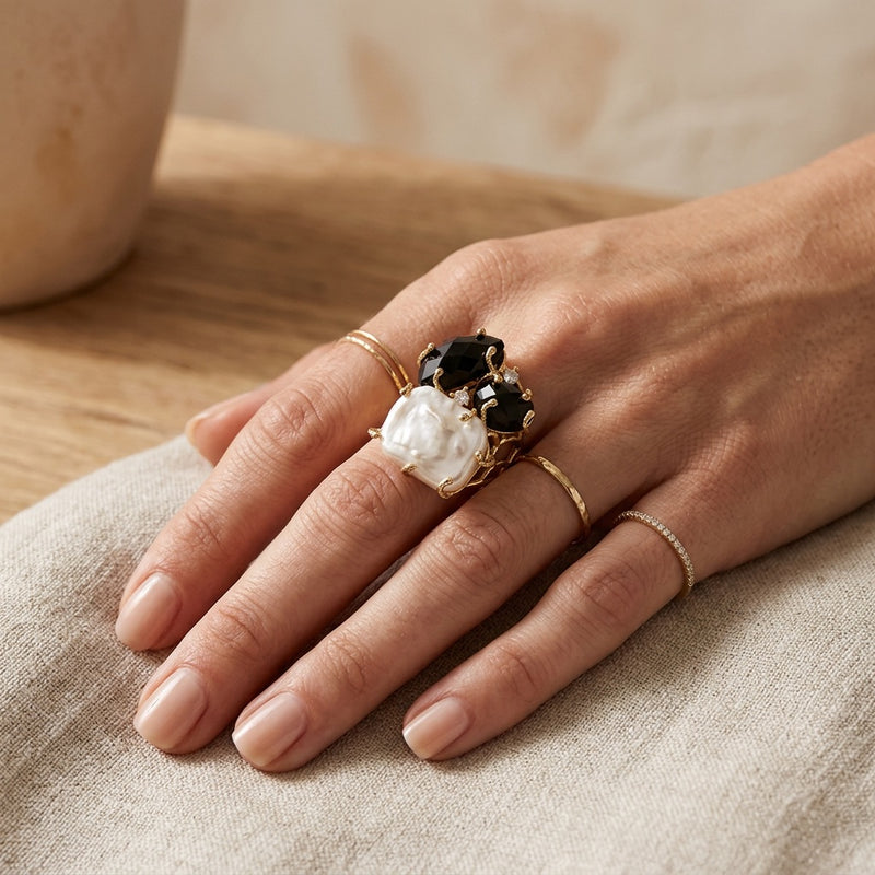 Black Obsidian Stone Ring "Diana"