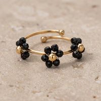 Black Obsidian Adjustable Ring "Flower"