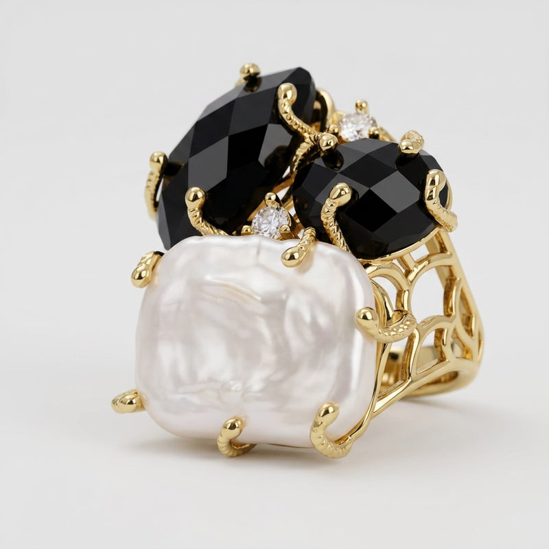 Black Obsidian Stone Ring "Diana"