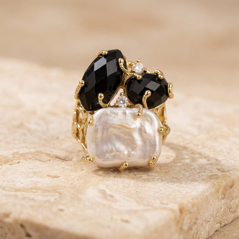 Black Obsidian Stone Ring "Diana"