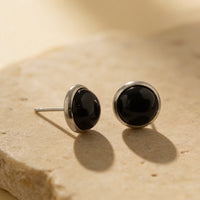 Black Obsidian Stone Stud Earrings "Orbita"