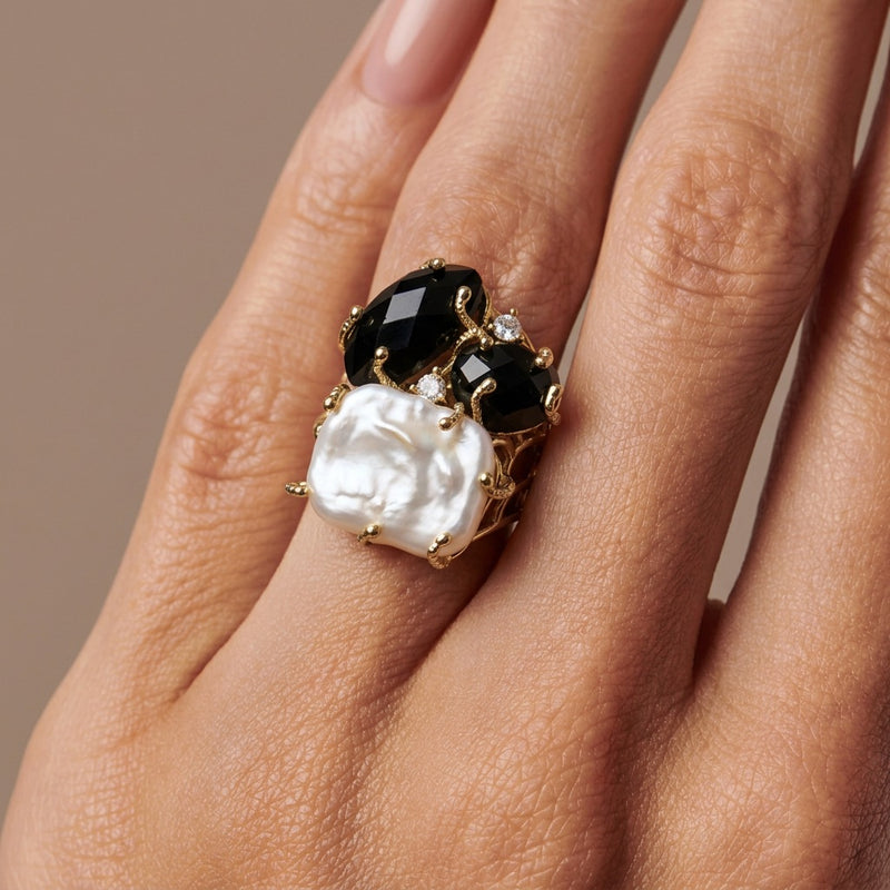 Black Obsidian Stone Ring "Diana"