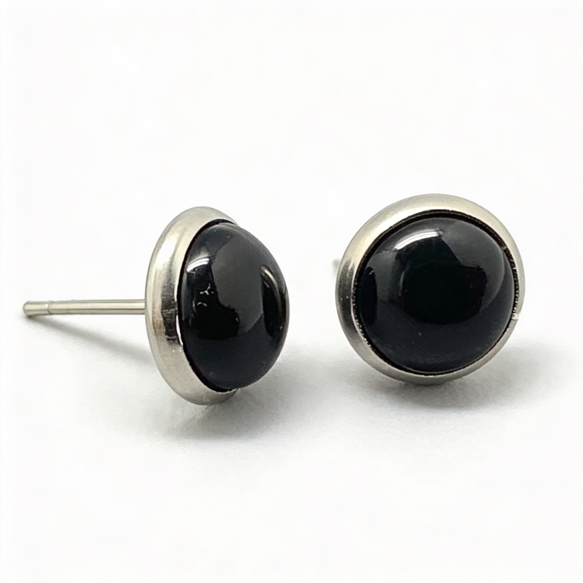 Black Obsidian Stone Stud Earrings "Orbita"