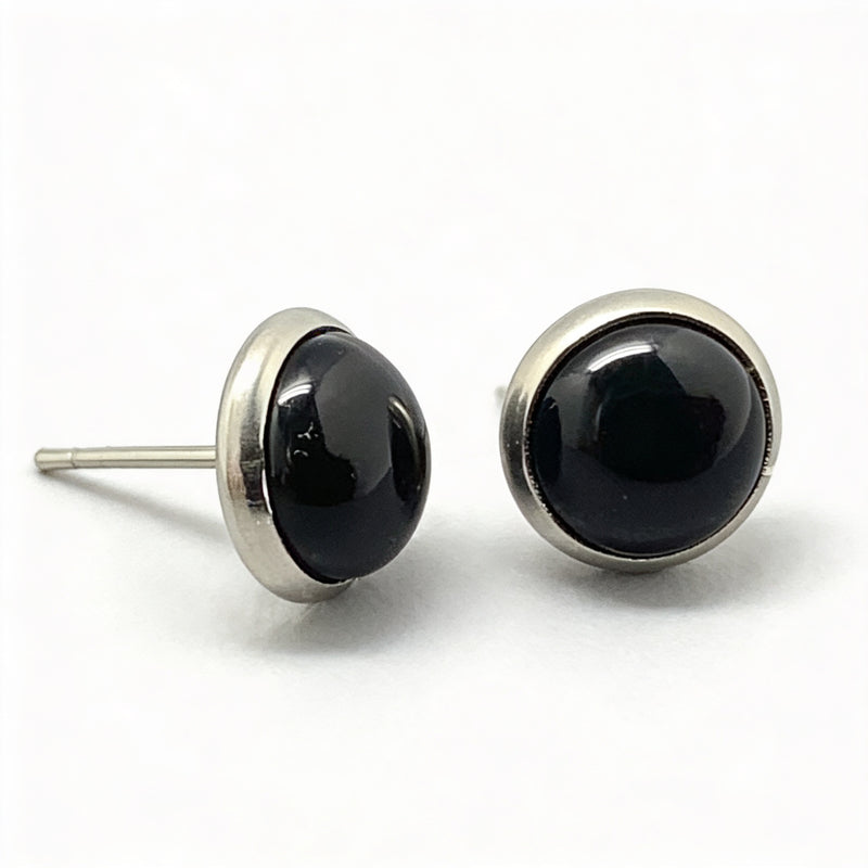 Black Obsidian Stone Stud Earrings "Orbita"