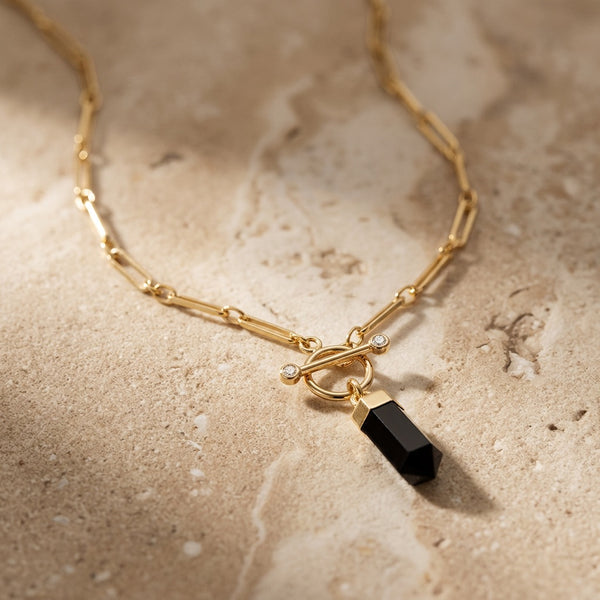 Obsidian Necklace "Nebula" gold/silver