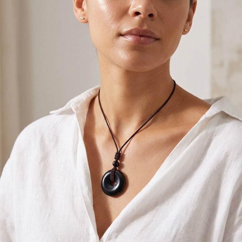Black Obsidian Stone Pendant Orbit