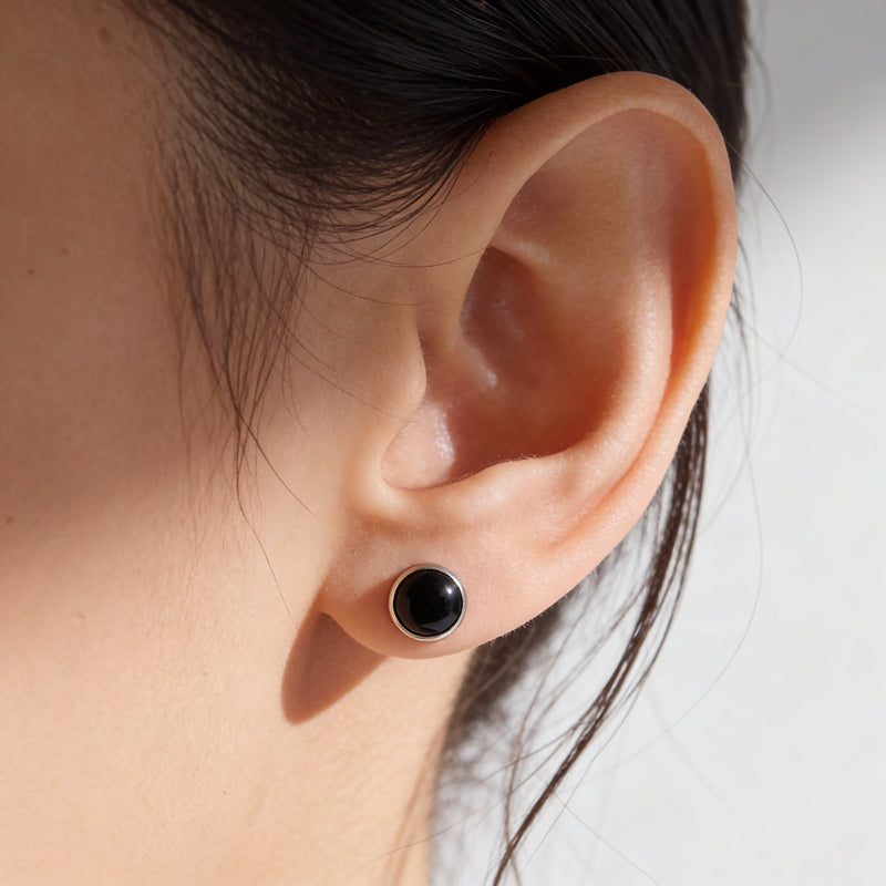 Black Obsidian Stone Stud Earrings "Orbita"