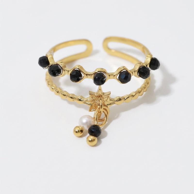 Black Onyx And Gold Ring "Luciole"