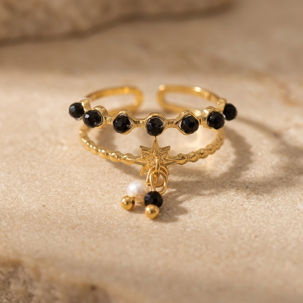 Black Onyx And Gold Ring "Luciole"