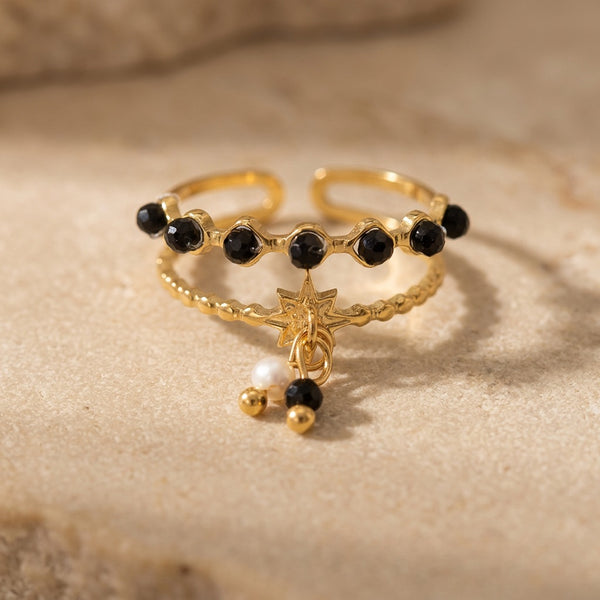 Black Onyx And Gold Ring "Luciole"