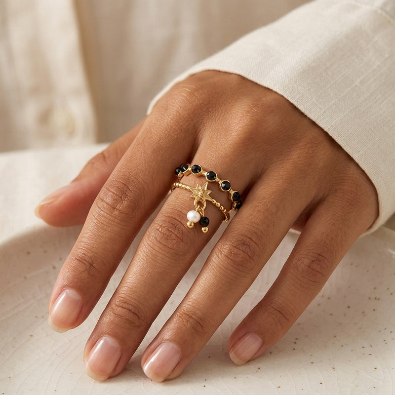 Black Onyx And Gold Ring "Luciole"