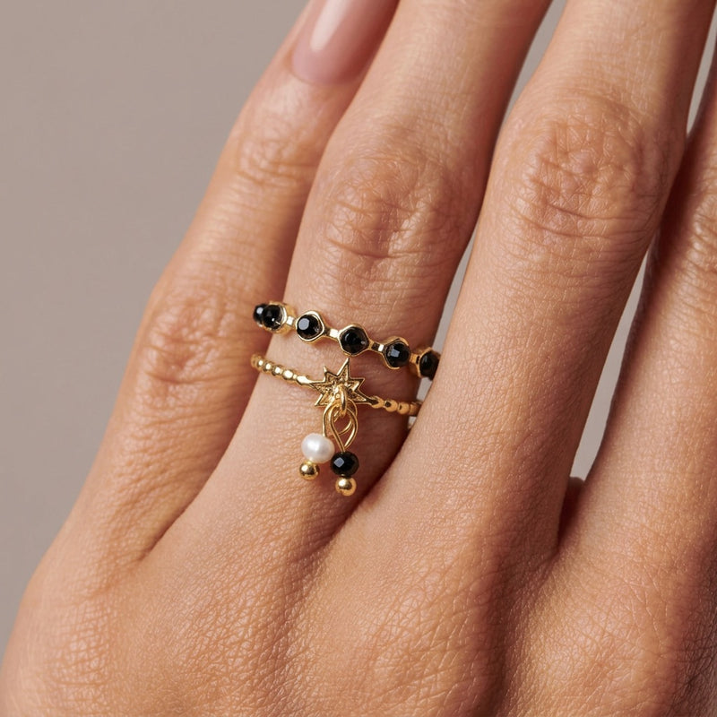 Black Onyx And Gold Ring "Luciole"