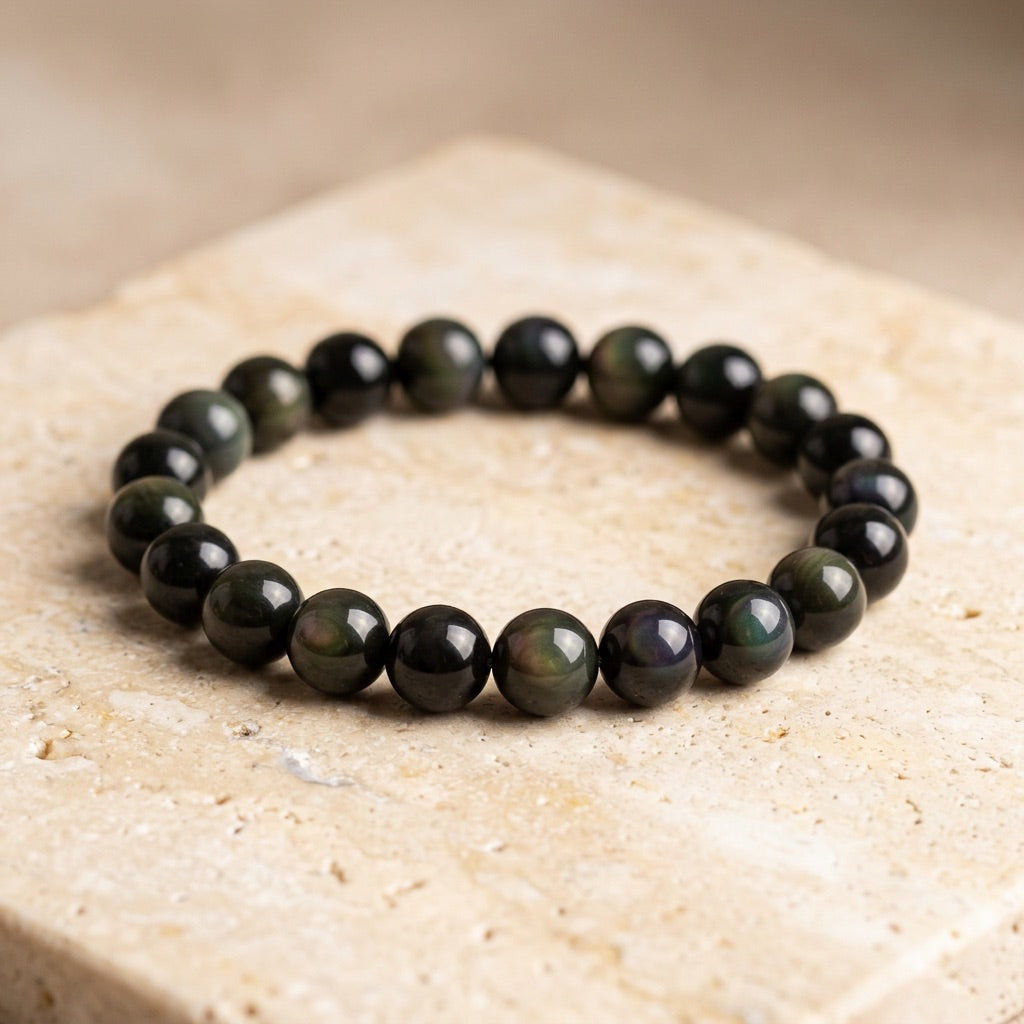 Black Obsidian Stone Bracelet “Noctaryn”