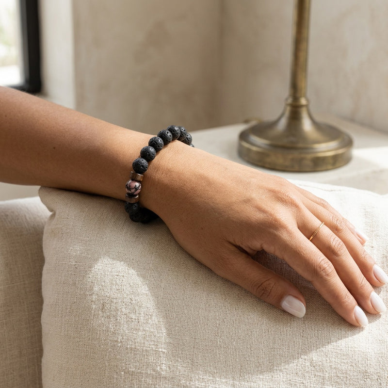 Lava Stone & Rhodonite Bracelet "Falcon Veil"