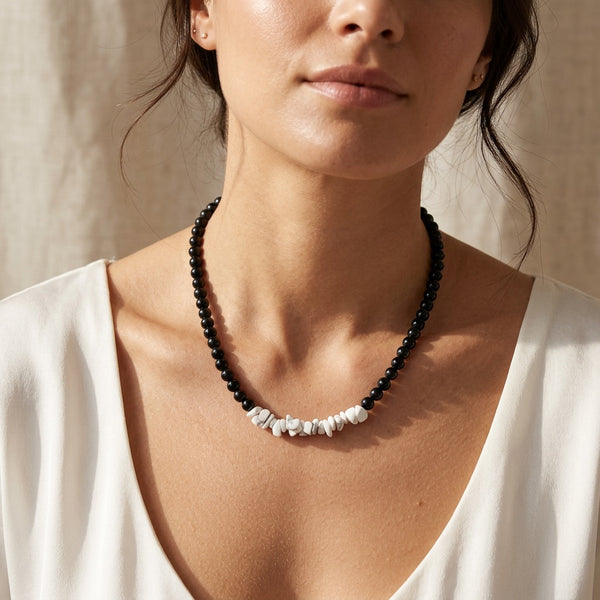 Howlite Obsidian Beaded Necklace "Velorien"