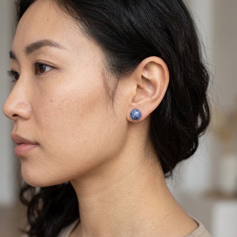 Blue Agate Stud Earrings "Orbita"