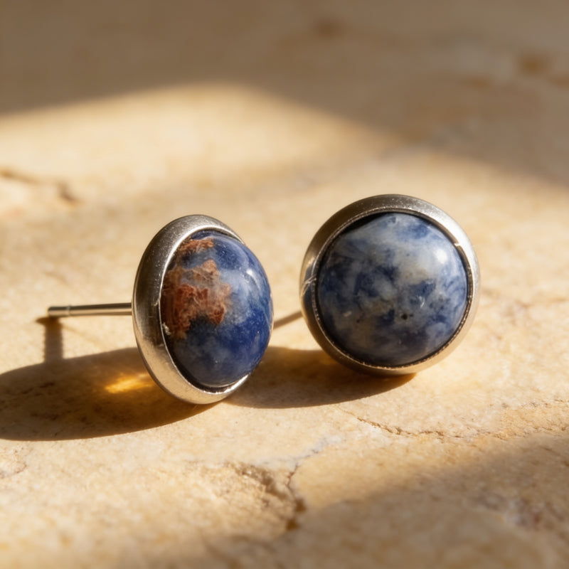 Blue Agate Stud Earrings "Orbita"