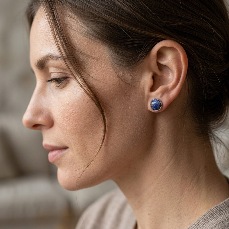 Blue Agate Stud Earrings "Orbita"