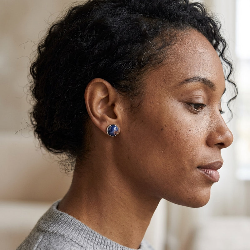 Blue Agate Stud Earrings "Orbita"