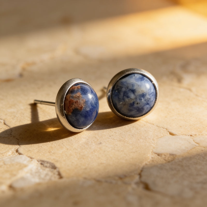 Blue Agate Stud Earrings "Orbita"