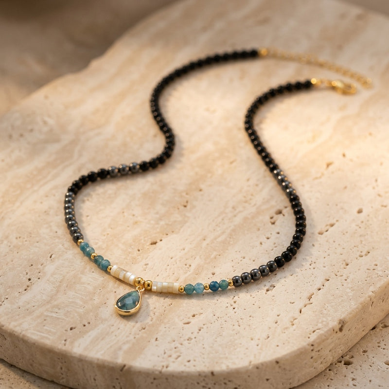 Apatite Stone Choker Necklace "Azure Tide"