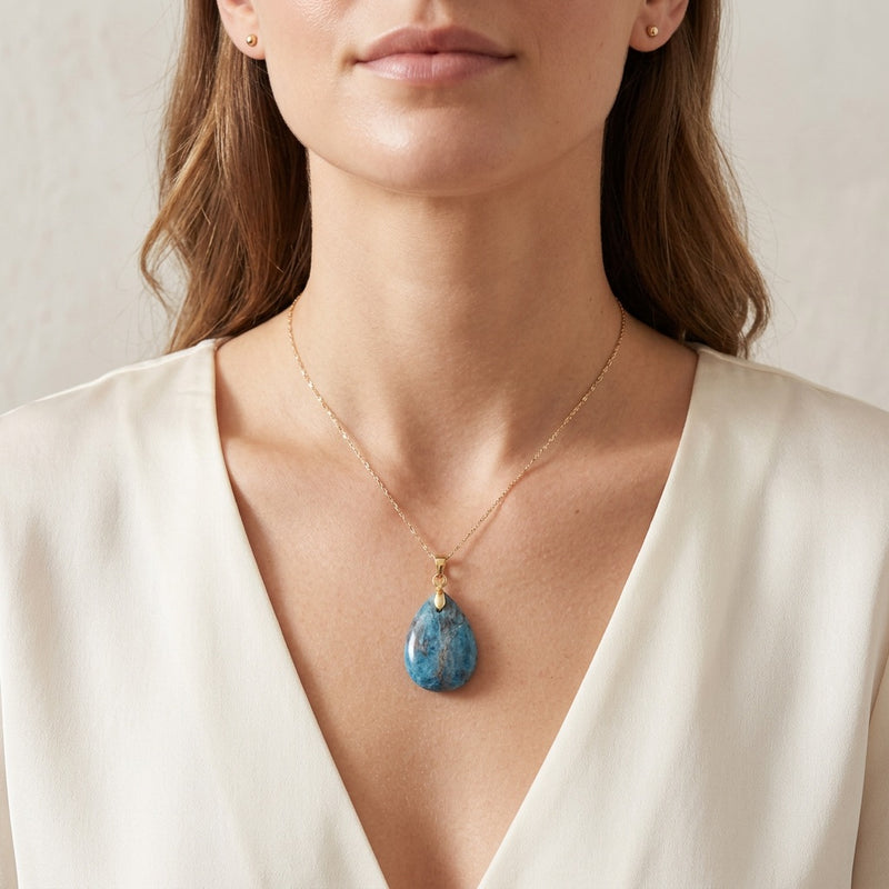 Blue Apatite Stone Necklace “Perle”