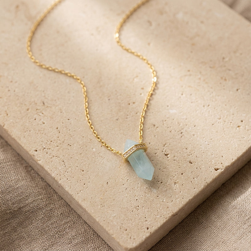 Blue Aquamarine Stone Necklace "Saturn"