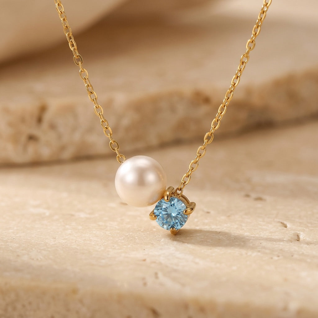 Blue Calcite Pearl Necklace "Serenza"