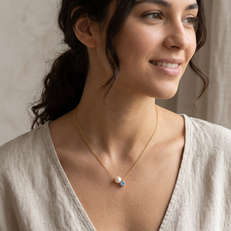 Blue Calcite Pearl Necklace "Serenza"