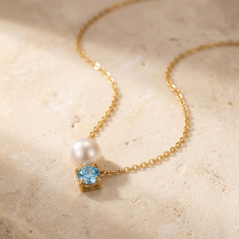 Blue Calcite Pearl Necklace "Serenza"