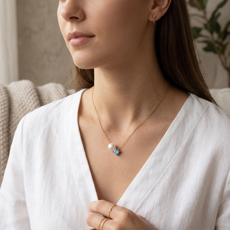 Blue Calcite Pearl Necklace "Serenza"
