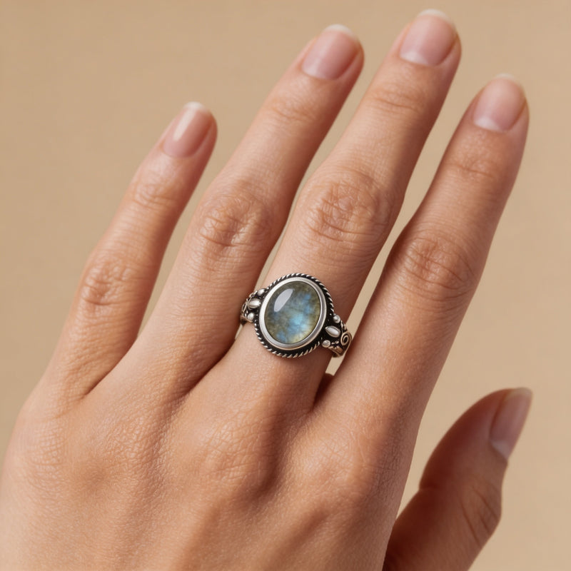 Labradorite Stone Ring "Moonveil Echo"