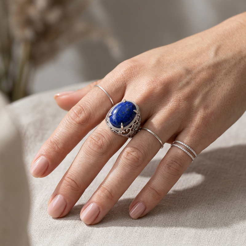 Lapis Lazuli Stone Adjustable Ring "Noctis Aura"