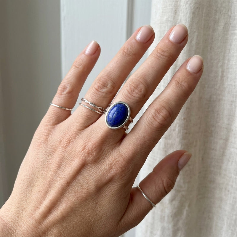 Lapis Lazuli Stone Adjustable Ring "Velora Tide"