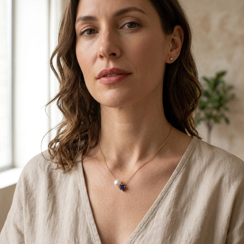Blue Sapphire and Pearl Necklace “Serenza”
