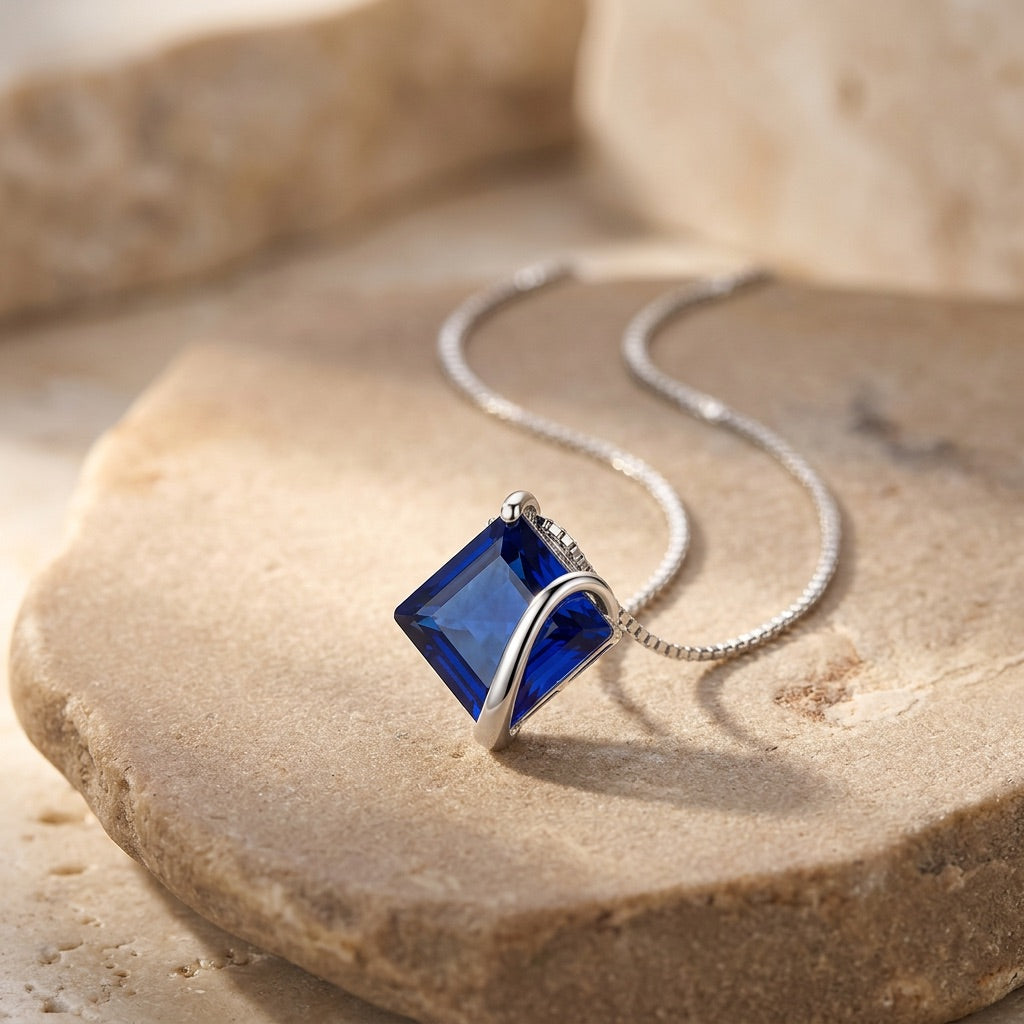 Blue Sapphire Pendant Necklace “Velior”