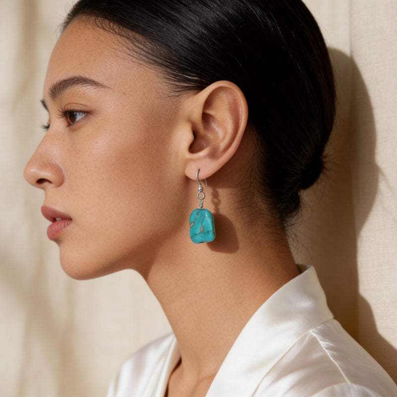 Turquoise Stone Earrings " Blue Galet"