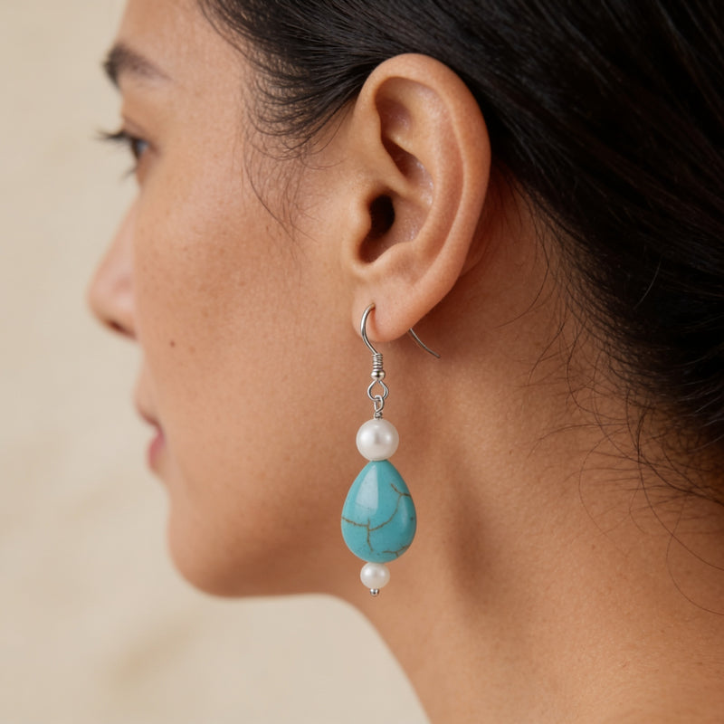 Turquoise Stone Earrings "Mega Galet"