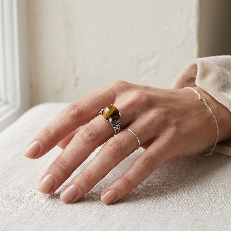 Tiger Eye Stone Adjustable Ring "Solar Vanta"