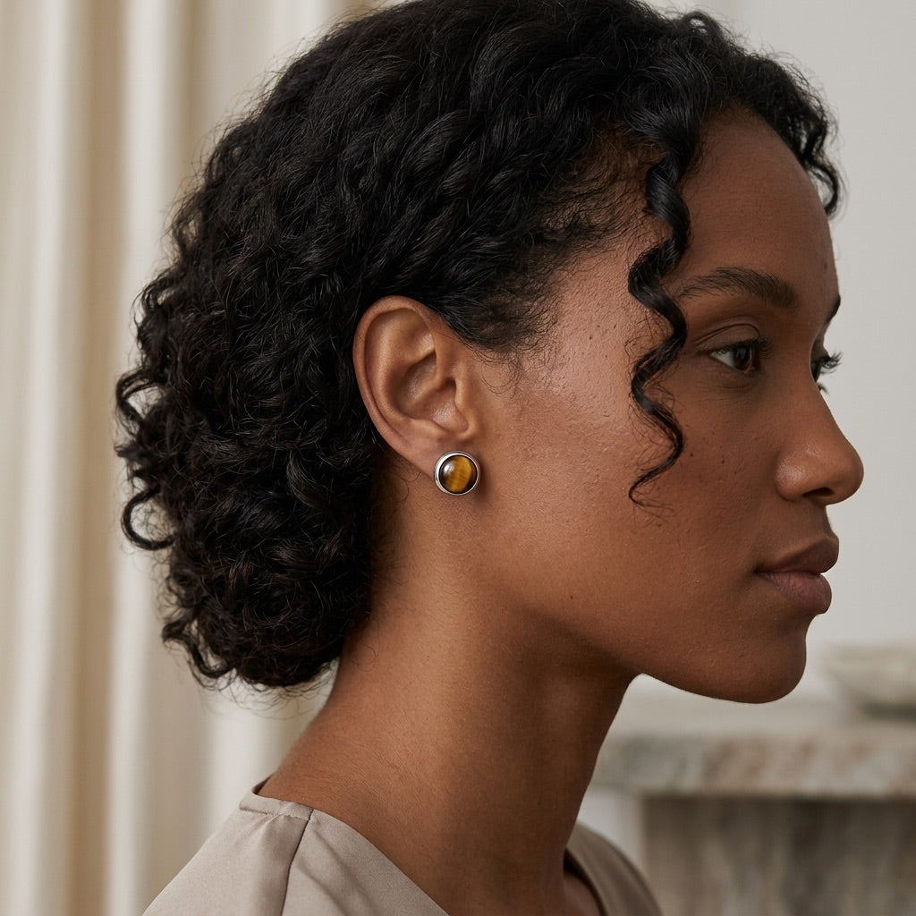 Tiger Eye Stone Stud Earrings "Orbita"