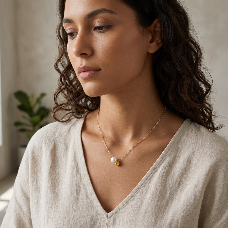Citrine stone and Pearl Necklace “Serenza”