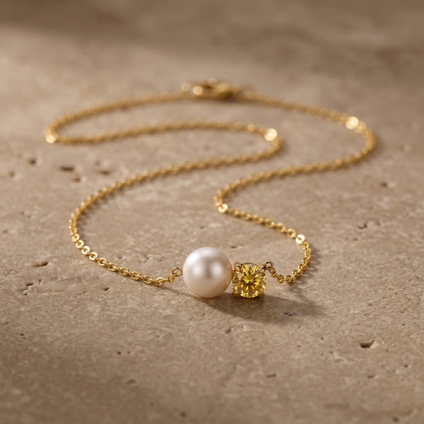 Citrine stone and Pearl Necklace “Serenza”