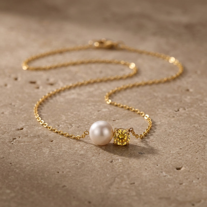 Citrine stone and Pearl Necklace “Serenza”
