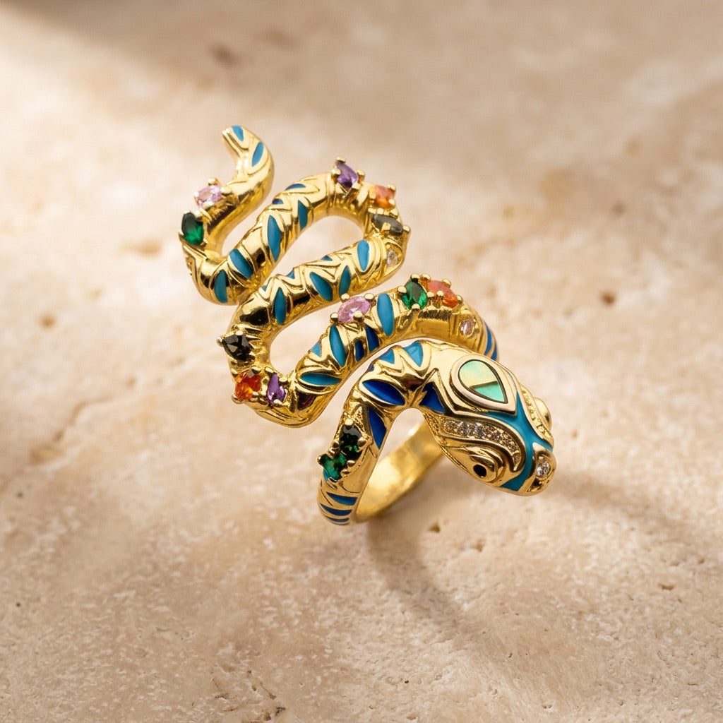 Multi Gemstone Snake Ring "Aetheris"