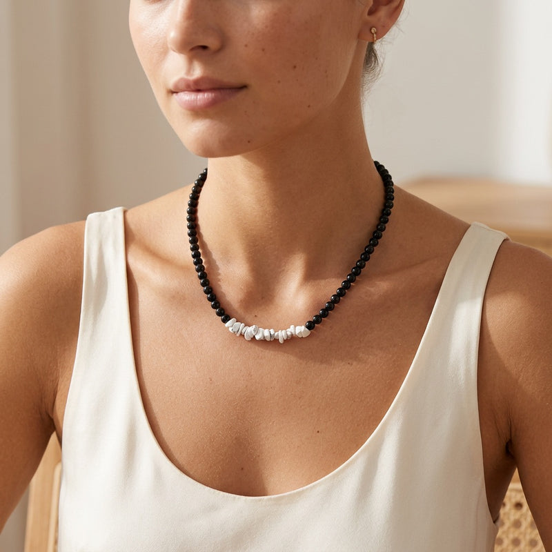 Howlite Obsidian Beaded Necklace "Velorien"