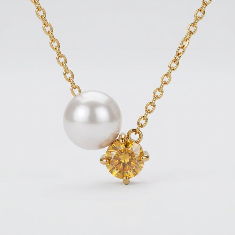 Citrine stone and Pearl Necklace “Serenza”